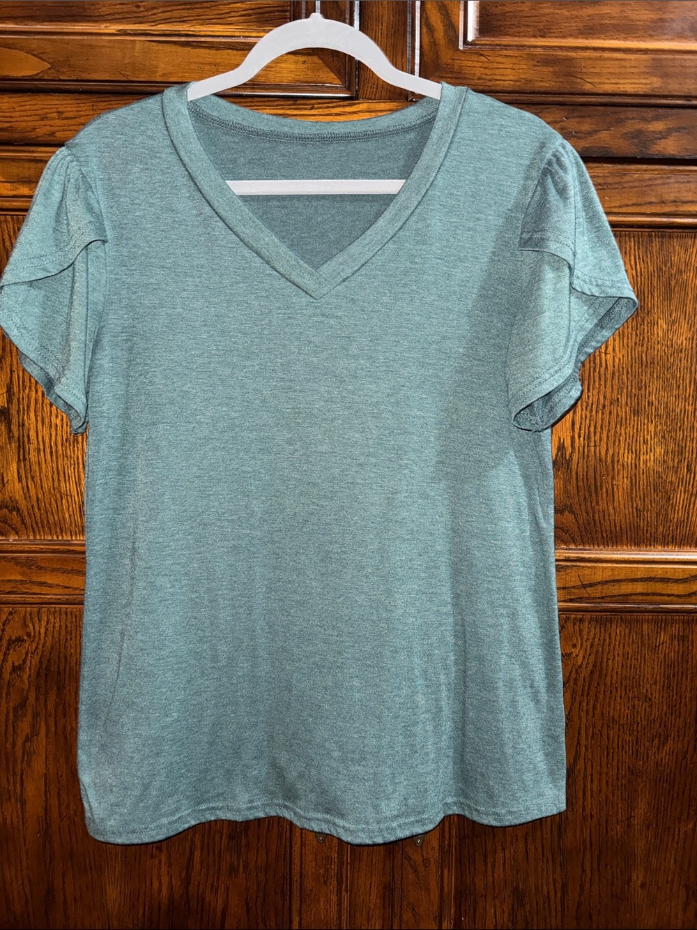 Women's V-Neck Petal Short Sleeve Top - Sage Green